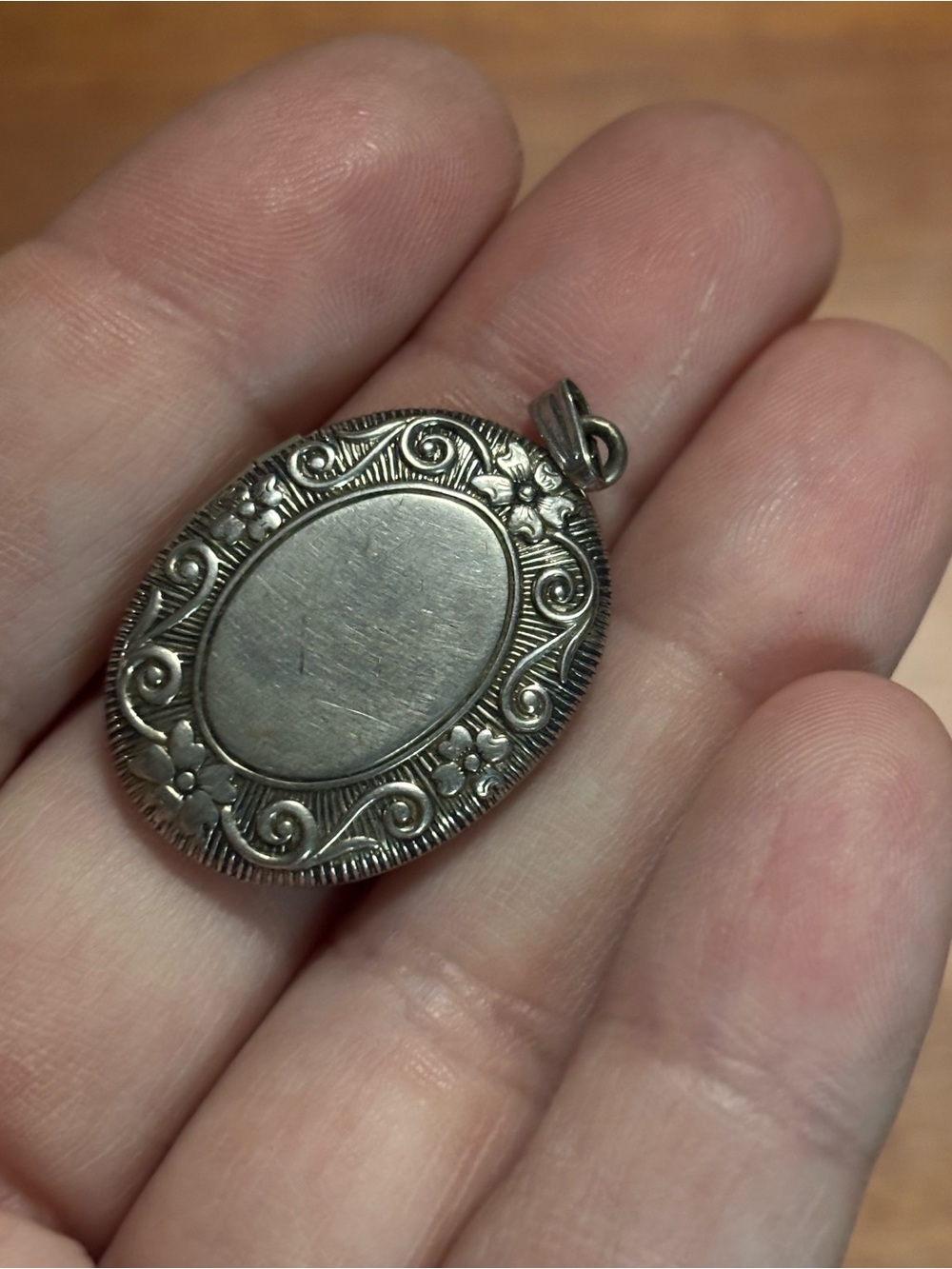 Vintage sterling silver locket pendant ready for monogram floral ornate border